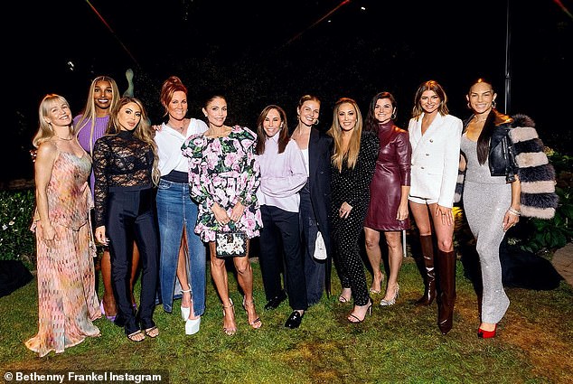 Motley crew: Jennie, 51, and 49-year-old Tiffani were both in attendance at a star-studded dinner party hosted by Bethenny Frankel on Tuesday night as the trio of celebrities were joined by the likes of NeNe Leakes , Larsa Pippen , Elisa Donovan, Melissa Rivers, Tanya Rad, Cheryl Burke , Raquel Leviss and Amanza Smith for the night on the town (seen left to right)